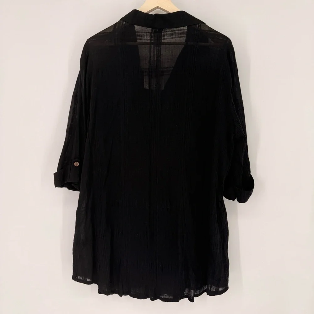 NWT DOTTI Black 100% Cotton Swim Cover-up Shirt Size 1X